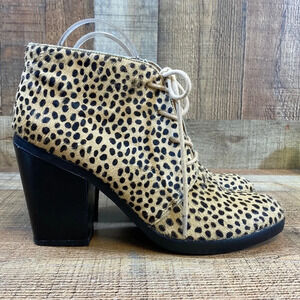 Shoemint Booties Women’s‎ 9.5 Ankle Boots Leopard Calf Hair Fanny Heeled Tan